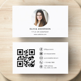 Carte De Visite Photo minimaliste moderne avec code QR Médias soci