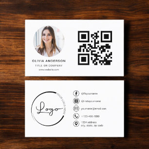 Carte De Visite Photo minimaliste moderne avec code QR Médias soci