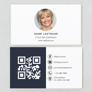 Carte De Visite Photo minimaliste moderne avec code QR Médias soci