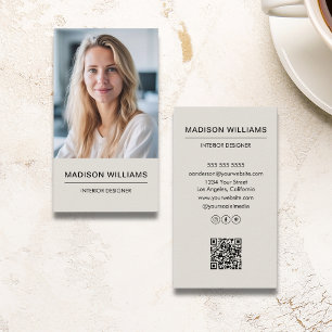 Carte De Visite Photo minimaliste moderne QR Médias sociaux