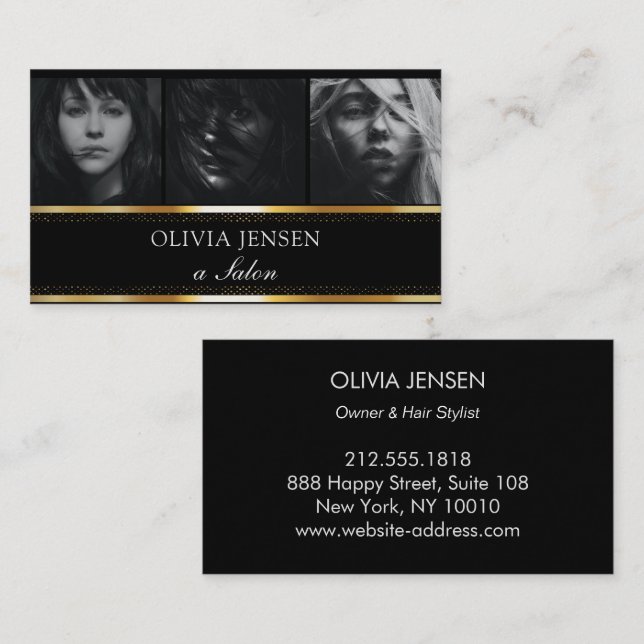 Carte De Visite Photo Modèle Luxe Golden Black Salon (Devant / Derrière)