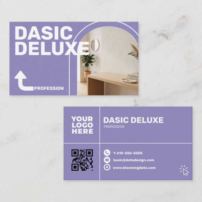 Carte de visite photo moderne avec logo et code QR (Devant / Derrière)