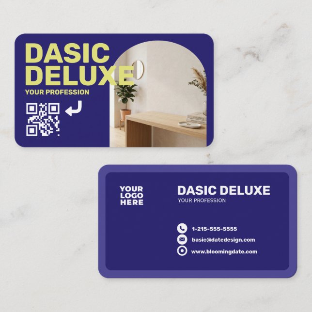 Carte de visite photo moderne avec logo et code QR (Devant / Derrière)