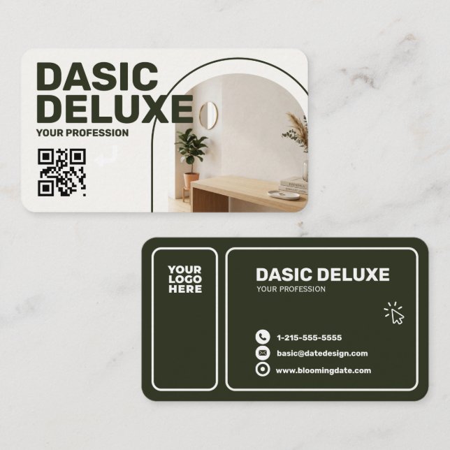 Carte de visite photo moderne avec logo et code QR (Devant / Derrière)