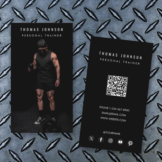 Carte De Visite Photo moderne tendance de l'entraîneur personnel F (Modern Trendy Personal Trainer Fitness Photo Business Card)