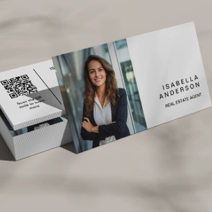Carte De Visite Photo moderne White Real Estate Professional QR