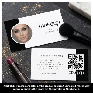 Carte De Visite Photo MUA en noir et blanc Code QR Icônes sociales