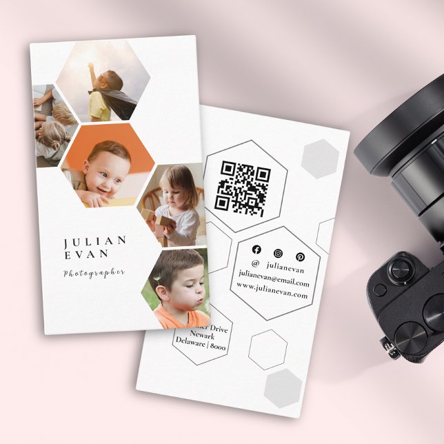 Carte De Visite Photo multiple moderne Collage Hexagon nid (Créateur téléchargé)