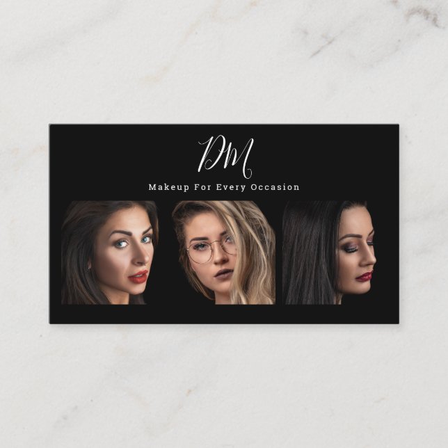 Carte De Visite Photo noir moderne collage de maquillage tendance (Devant)