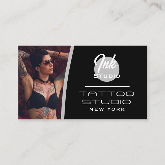Carte de visite photo noire Studio de tatouage | (Devant)