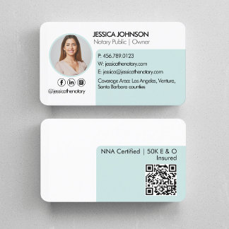 Carte De Visite Photo notary Pastel Mint Green Minimum QR