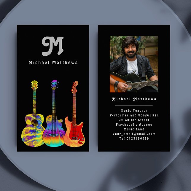 Carte de visite photo personnalisé de professeur d (guitar teacher custom photo business card)
