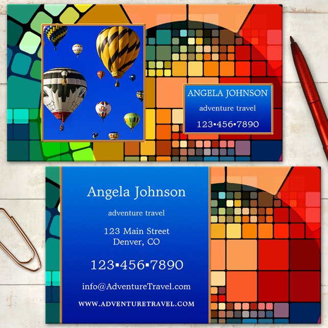 Carte de visite photo personnalisé géométrique col (Artistic business card template featuring your photo on a colorful geometric abstract design)