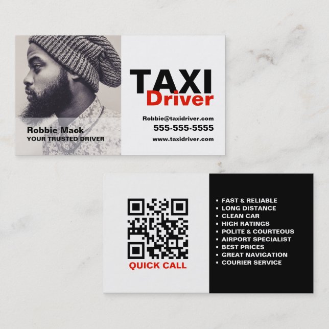 Carte De Visite Photo personnalisée, chauffeur de taxi (Devant / Derrière)