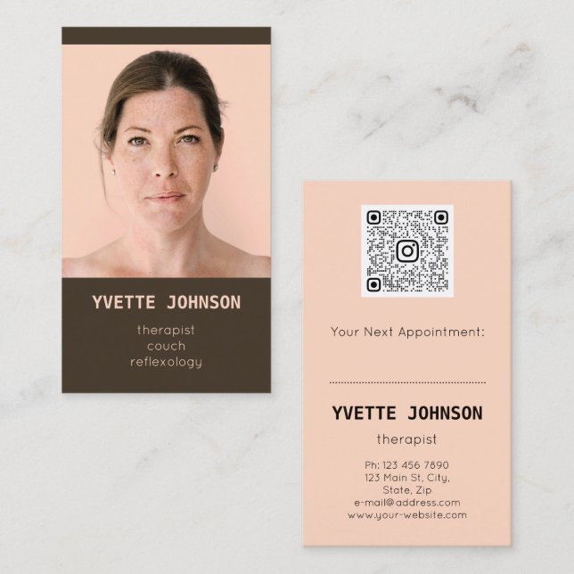Carte De Visite Photo personnalisée Code Qr Logo Canapé profession (Devant / Derrière)