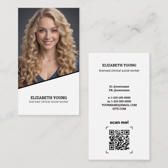Carte De Visite Photo personnalisée et QR du travailleur social ag (Devant / Derrière)