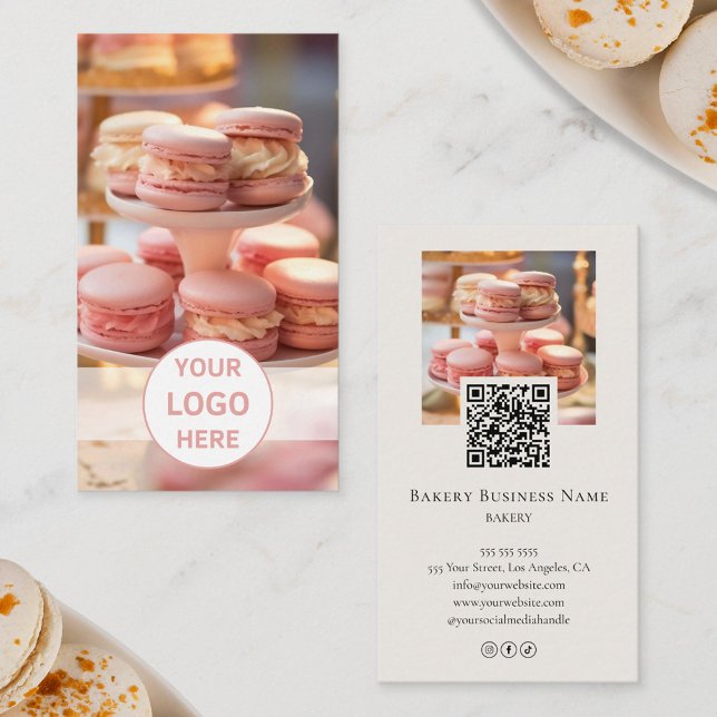 Carte De Visite Photo personnalisée Logo QR Code Boulangerie (Custom Photo Logo QR Code Bakery Business Card)