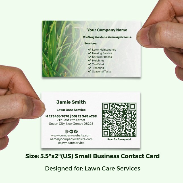 Carte De Visite Photo personnalisée professionnelle avec QR Code P (Size: 3.5"x2"(US) Small Business Contact Card
Designed for: Lawn Care Services; Size 3.5x2 Inch (US))