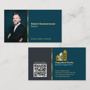 Carte De Visite Photo personnelle du courtier, code QR, logo bleu