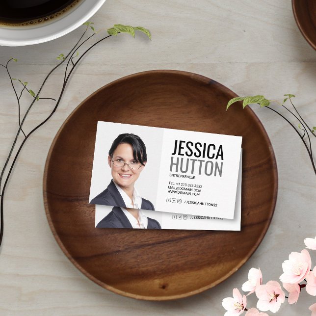 Carte De Visite Photo personnelle en noir et blanc (Créateur téléchargé)