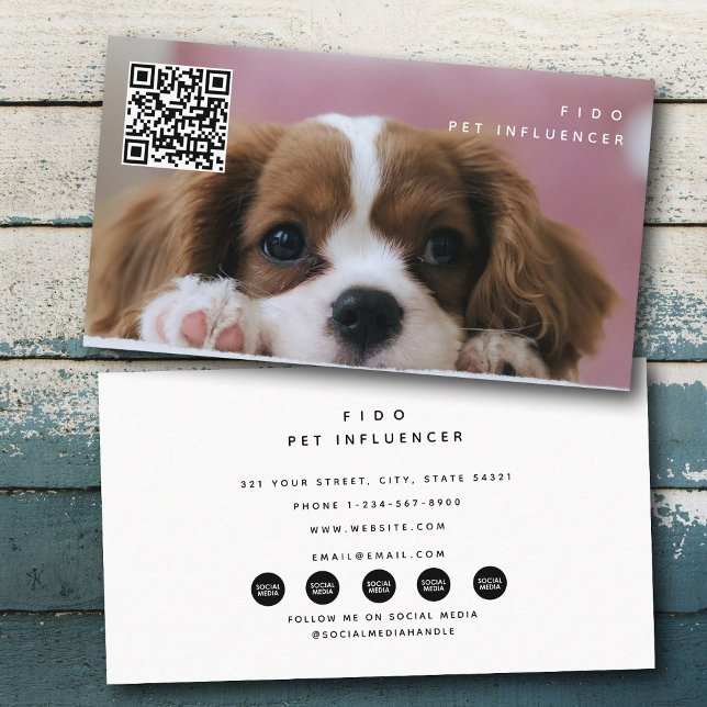 Carte De Visite Photo Pet Dog Influencer Social Media QR Code (Photo Pet Dog Influencer Social Media QR Code Business Card)
