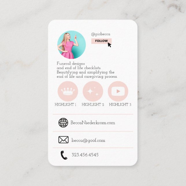 Carte de visite photo Pink Cute QR Code (Dos)