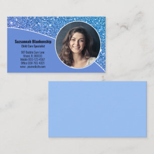 Carte De Visite Photo Professionnel Garde d'Enfants Bleu Faux Pail