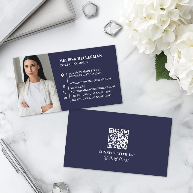 Carte De Visite Photo professionnelle bleu marine (Navy Blue Professional Photo Business Card )
