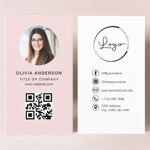 Carte De Visite Photo professionnelle Blush Pink QR Code Médias so