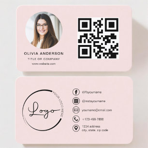 Carte De Visite Photo professionnelle Blush Pink QR Code Médias so