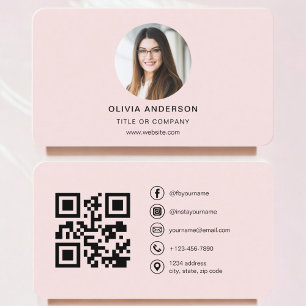 Carte De Visite Photo professionnelle Blush Pink QR Code Médias so