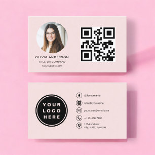 Carte De Visite Photo professionnelle Blush Pink QR Code Médias so
