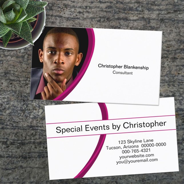 Carte De Visite Photo professionnelle Burgundy Blanc Personnalisée (Front and back custom photo business card)
