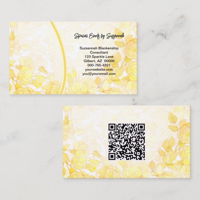 Carte De Visite Photo professionnelle d'art floral jaune avec code (Devant / Derrière)