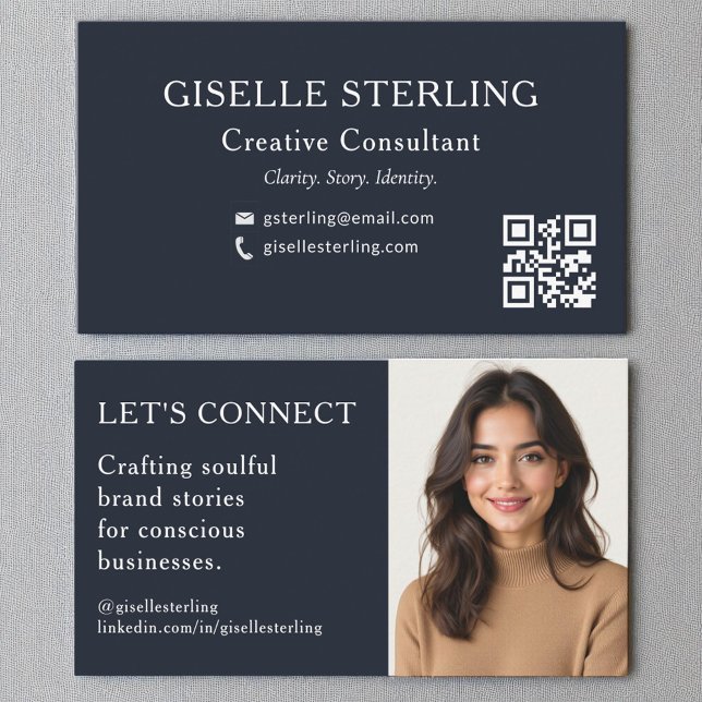 Carte De Visite Photo professionnelle du Code QR bleu de la Marine (Créateur téléchargé)