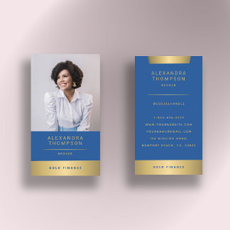 Carte De Visite Photo professionnelle Elegant Blue Gold PDG