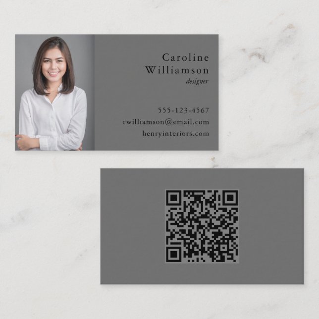 Carte De Visite Photo professionnelle minimaliste Gris foncé (Devant / Derrière)
