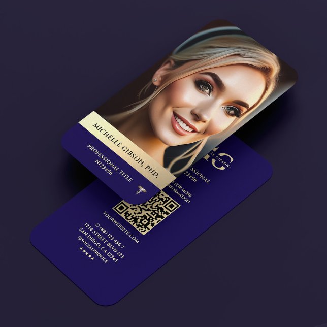 Carte De Visite Photo professionnelle moderne bleu foncé Faux Gol (Modern Professional Photo Elegant Dark Blue Gold Business Card
)