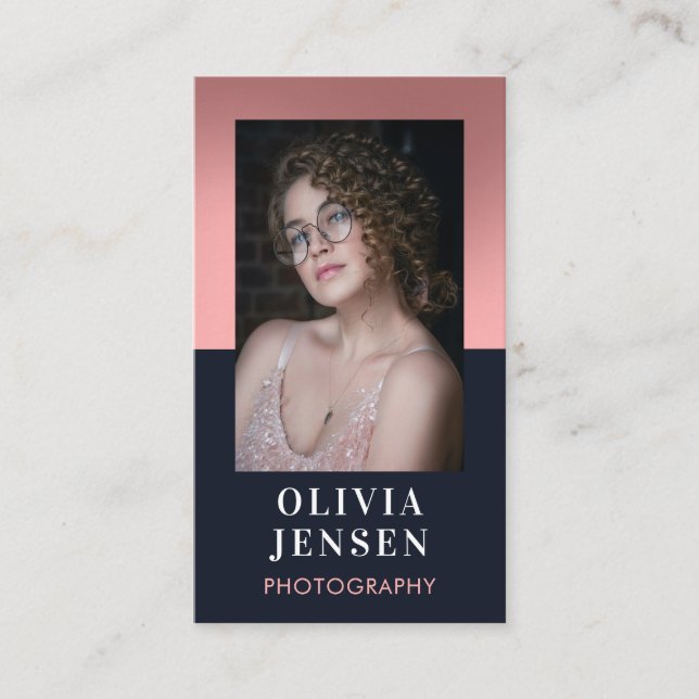 Carte De Visite Photo professionnelle moderne Blush & Navy (Devant)