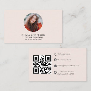 Carte De Visite Photo professionnelle moderne Blush Pink Code QR
