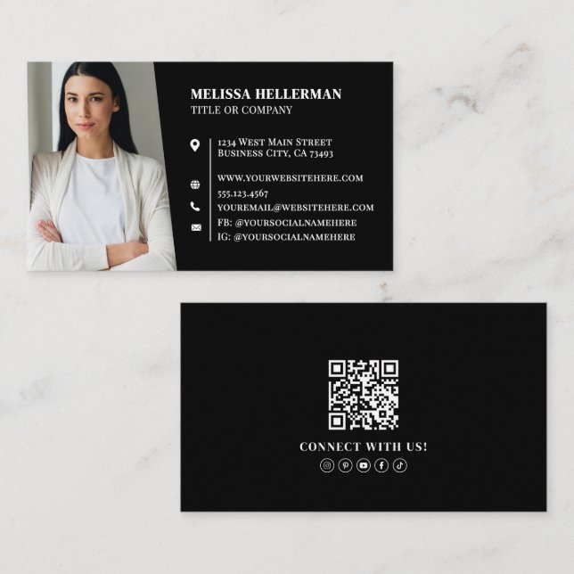 Carte De Visite Photo Professionnelle Noir (Devant / Derrière)