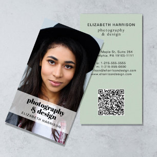 Carte De Visite Photo professionnelle QR Code Sage Green