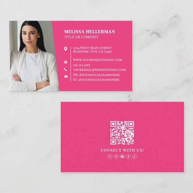 Carte De Visite Photo Professionnelle Rose (Devant / Derrière)