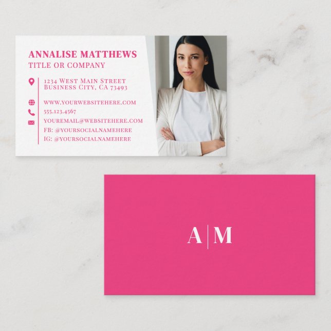 Carte De Visite Photo Professionnelle Rose Moderne (Devant / Derrière)