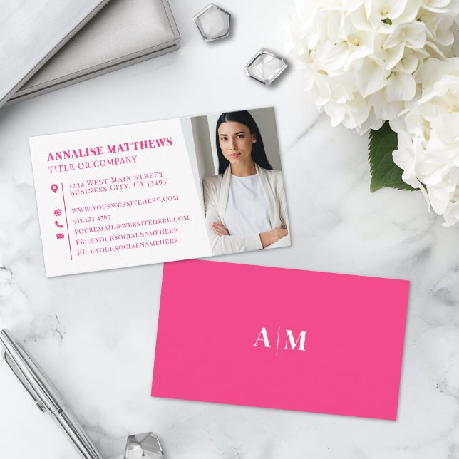 Carte De Visite Photo Professionnelle Rose Moderne (Modern Hot Pink Professional Photo Business Card)