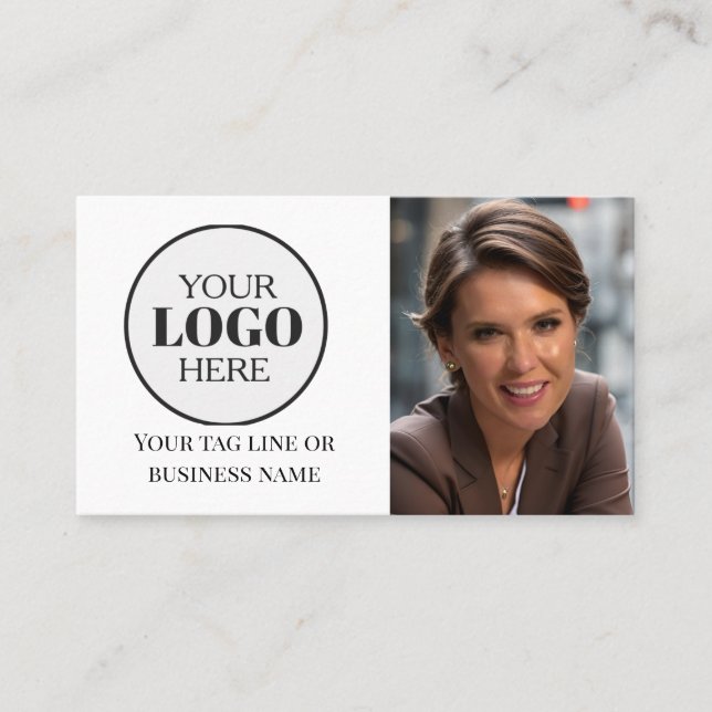 Carte De Visite Photo QR Code Black White Logo Simple (Devant)