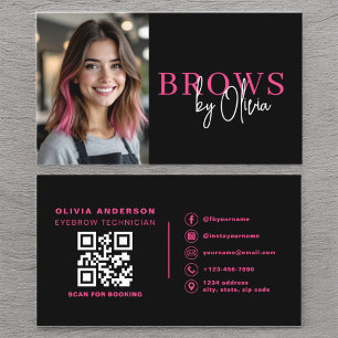 Carte De Visite Photo QR Code Eyebrows Brows Artiste Hot Pink Blac