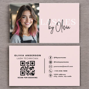 Carte De Visite Photo QR Code Lashes Technicien Blush Pink