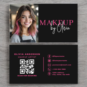 Carte De Visite Photo QR Code maquillage Artiste rose chaud