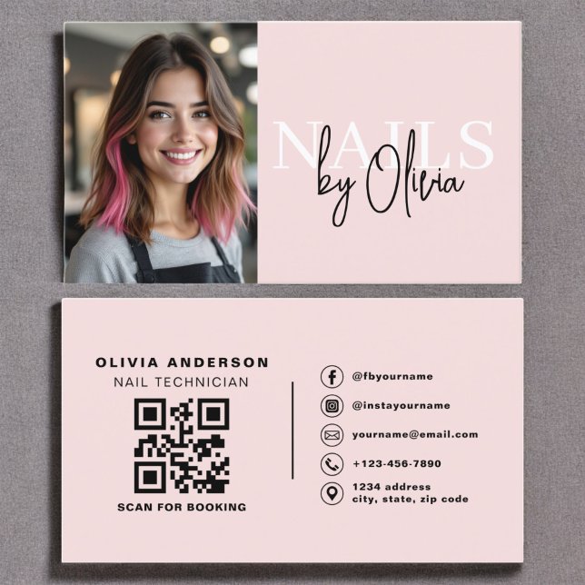 Carte De Visite Photo QR Code Nail Spécialiste Artis Typographie (Créateur téléchargé)